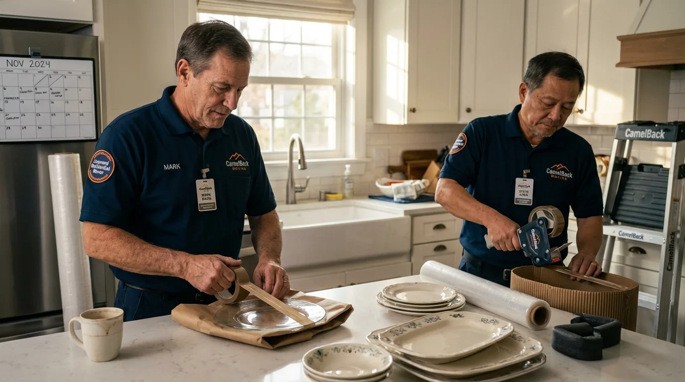 Professional crew packing kitchen dishware in Arbuckle, CA